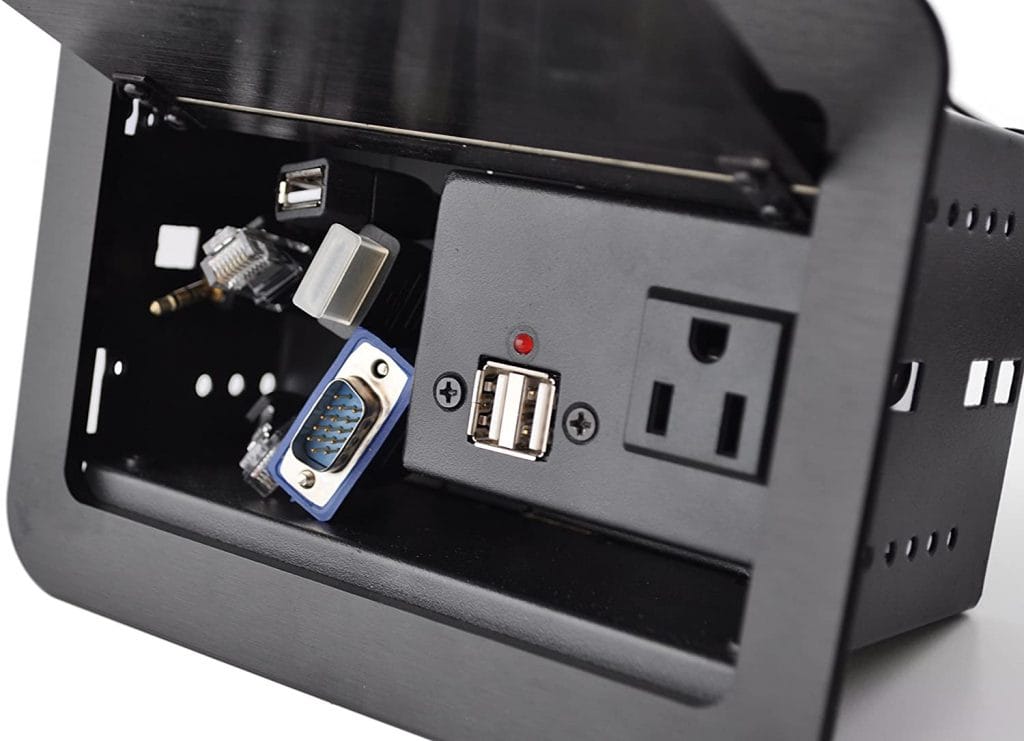 modern conference table with data ports and power