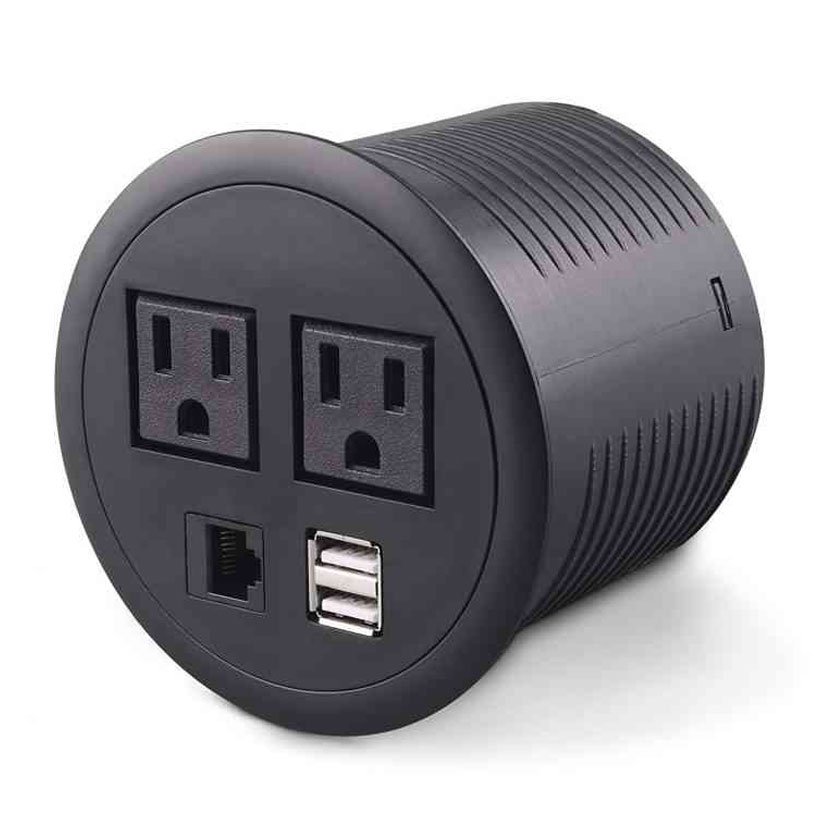 Desktop Power Grommet Hub 2 Power Socket Dual Usb Ports For