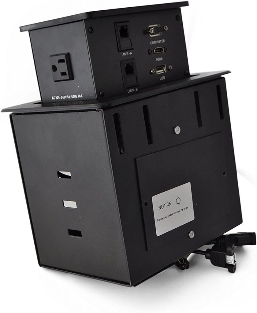 Conference table power module, tabletop multimedia connectivity box